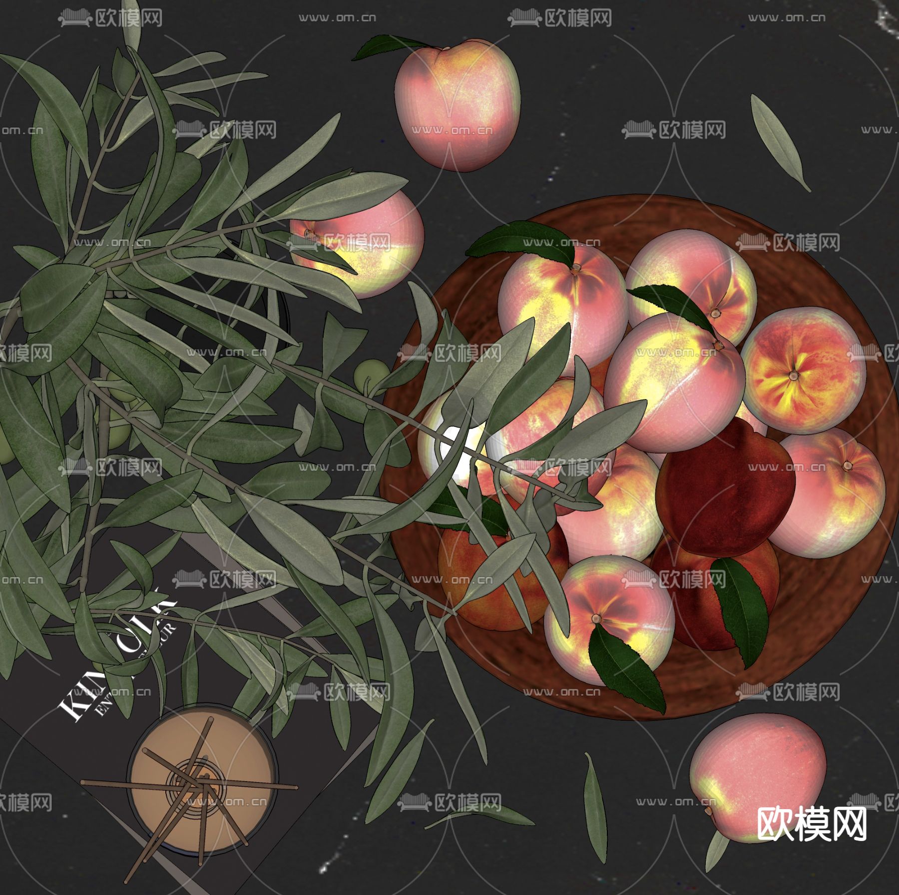 现代果盘桃子su模型