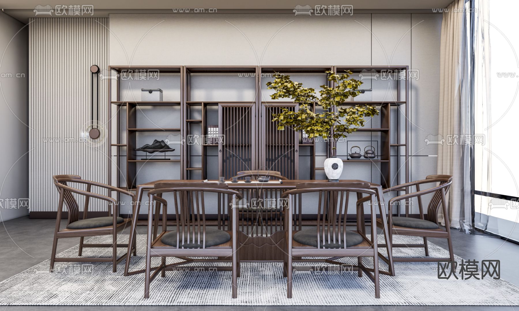 中式茶室su模型下载（渲染图1）