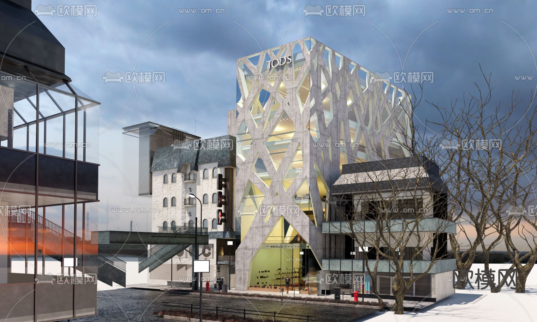 现代展览馆建筑美术馆su模型下载（渲染图1）