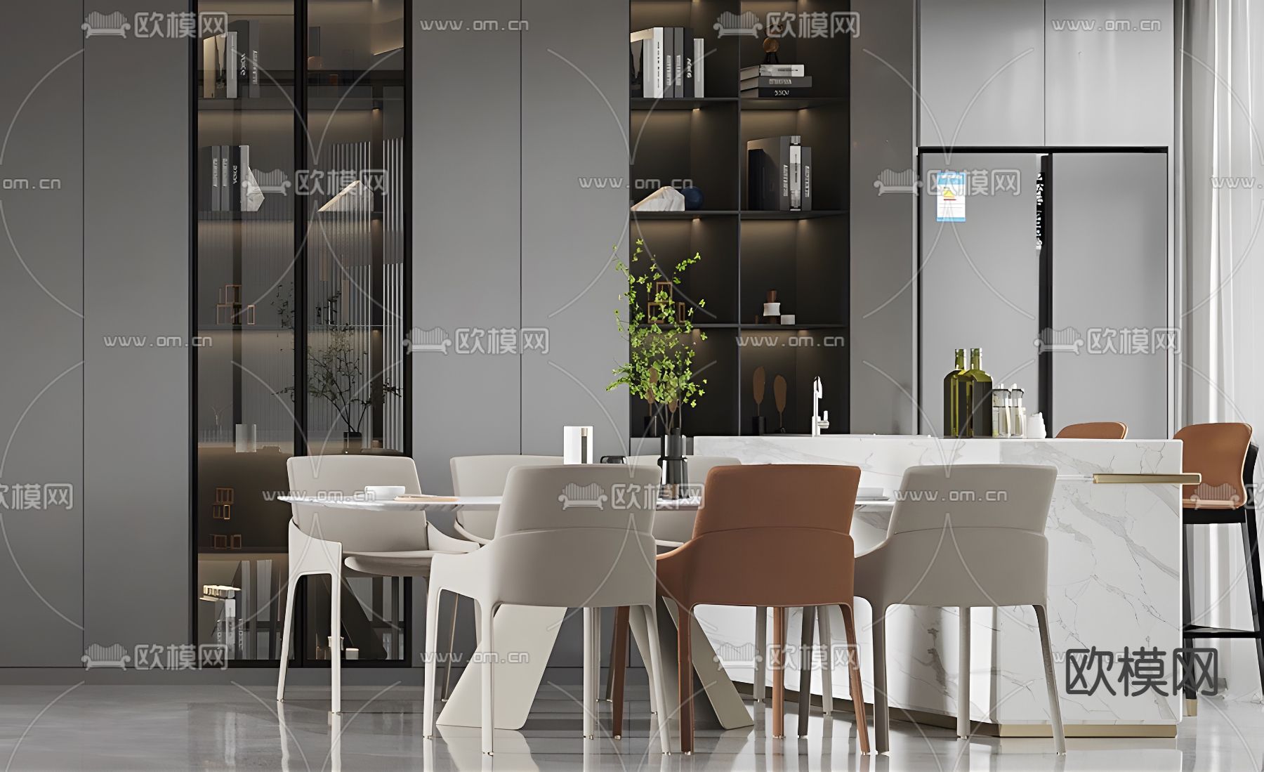 现代客厅餐厅3d模型
