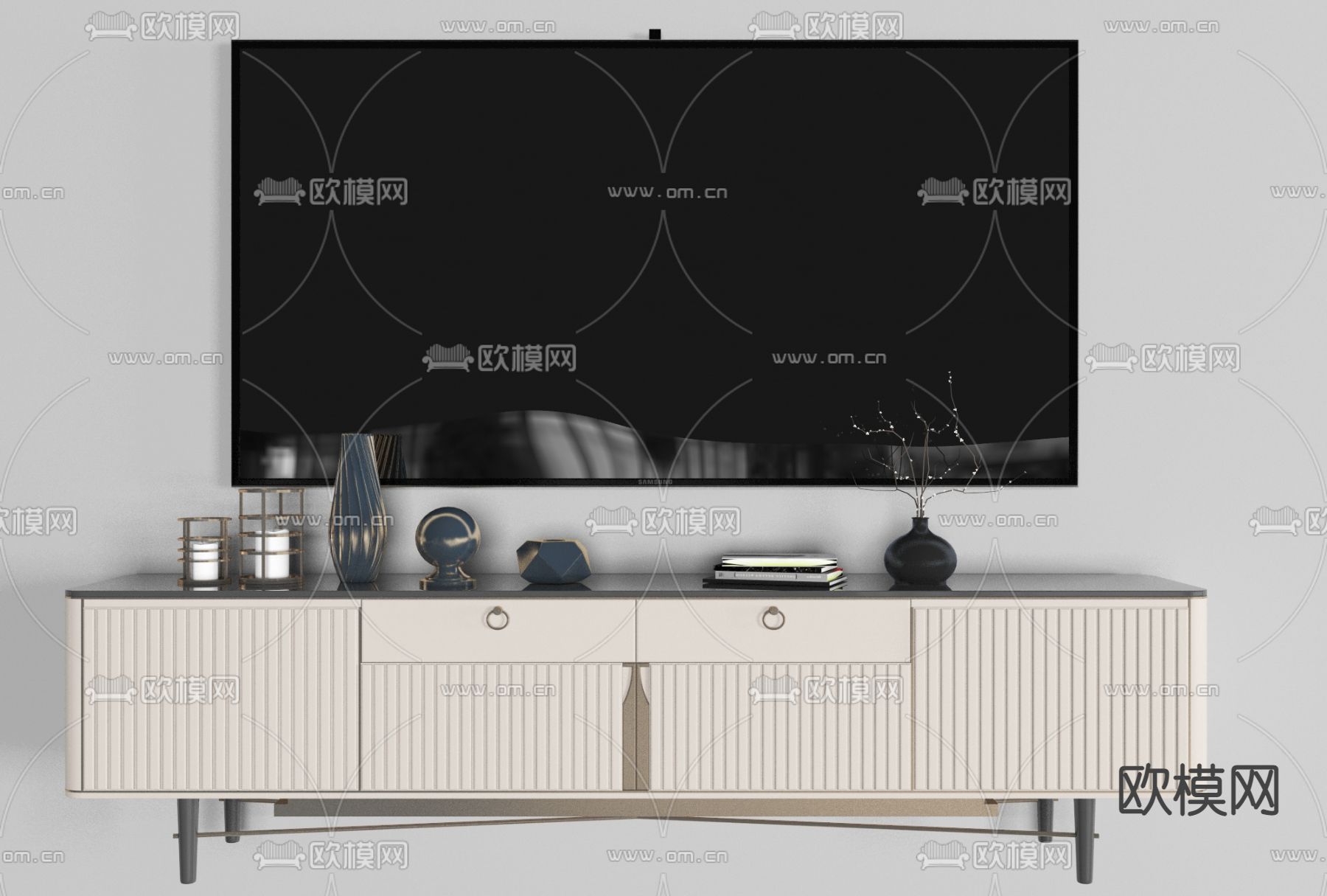 现代轻奢电视柜免费3d模型下载