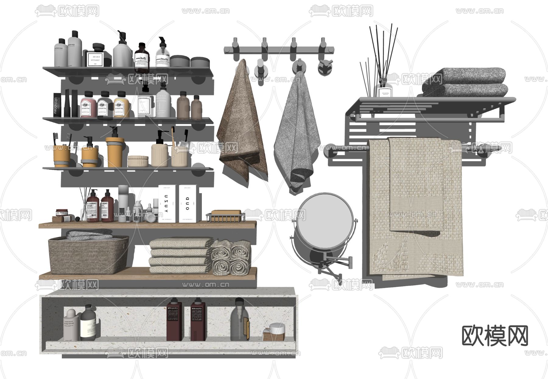现代卫浴用品毛巾架su模型下载（渲染图2）