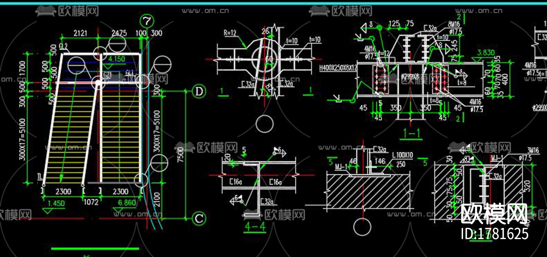 钢结构旋转楼梯cad大样图下载（渲染图6）