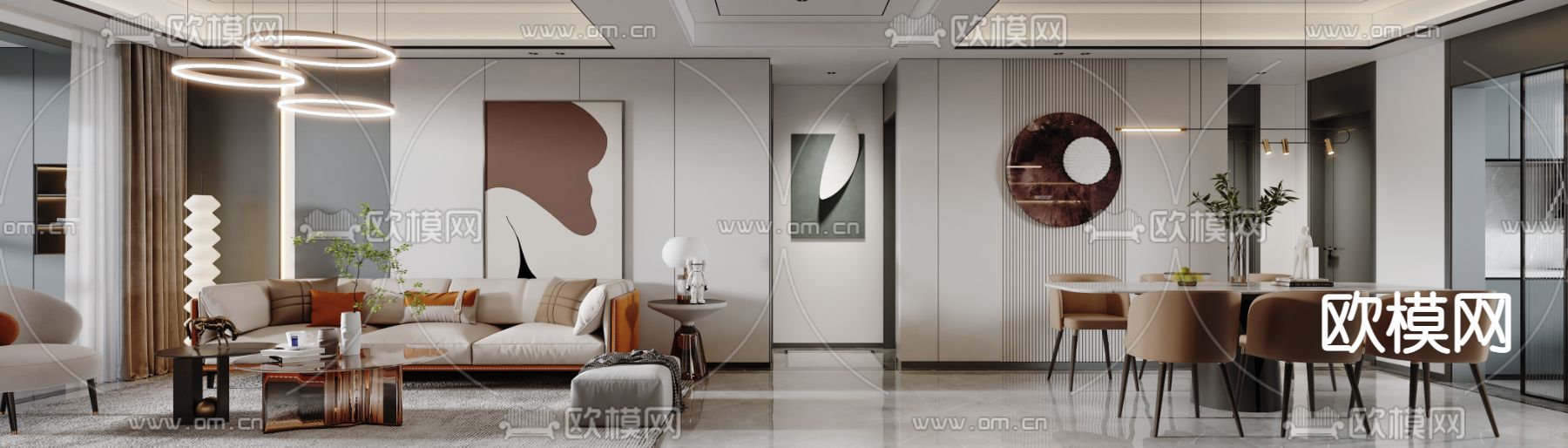 现代轻奢客餐厅3d模型下载（渲染图5）