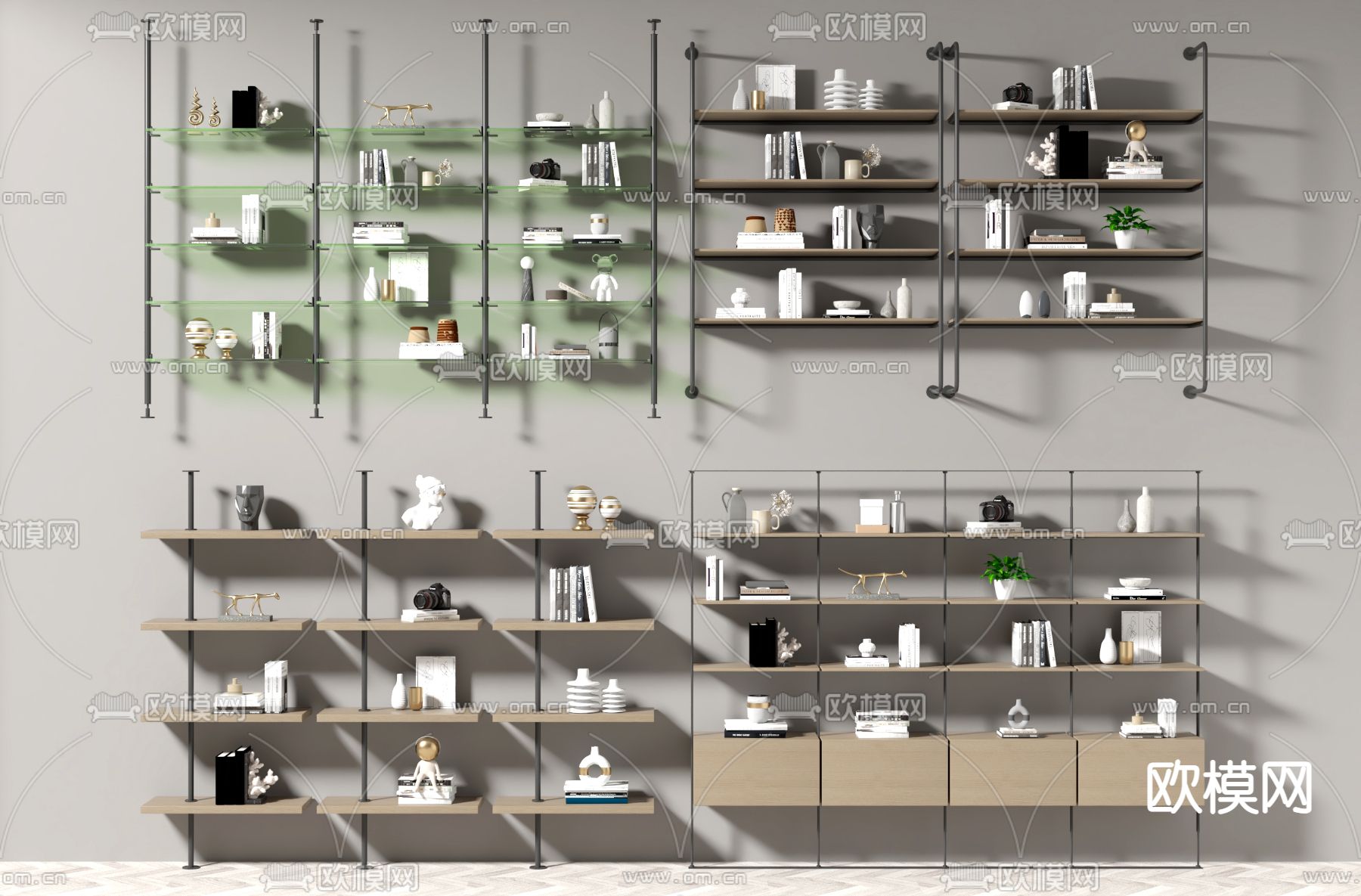 现代书柜su模型下载（渲染图1）