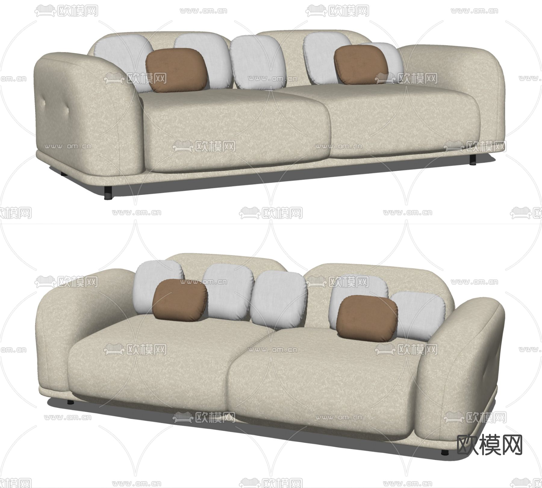 现代布艺双人沙发su模型下载（渲染图2）