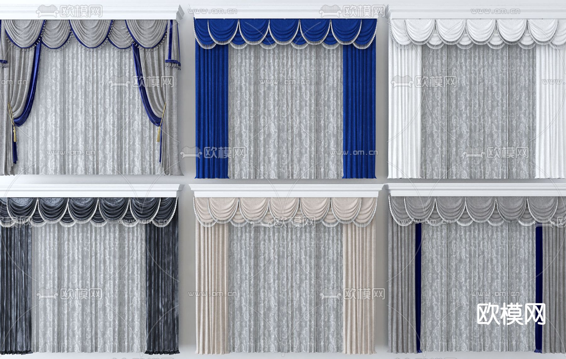 现代轻奢布艺窗帘3d模型下载