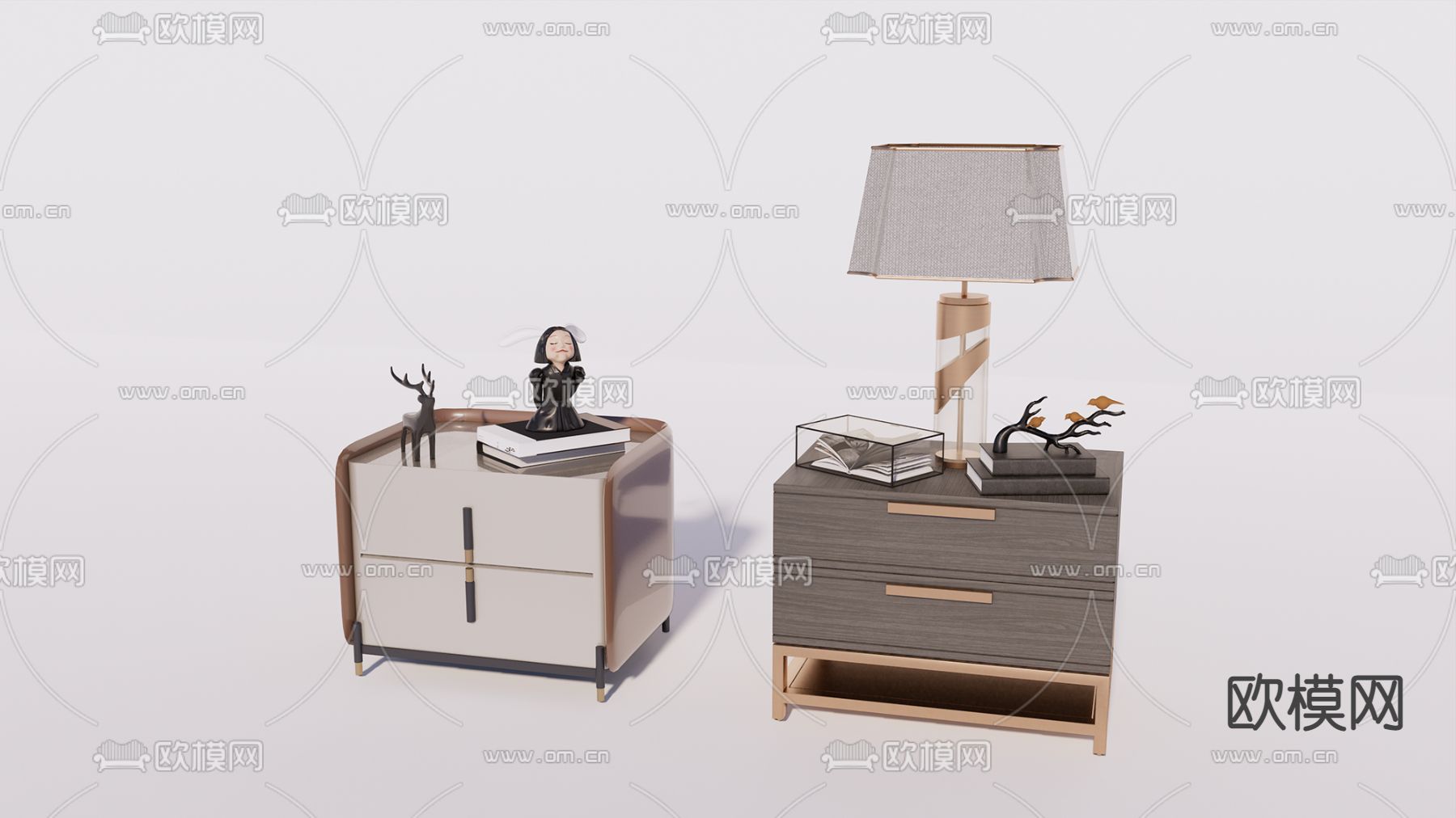 北欧轻奢床头柜su模型下载（渲染图1）