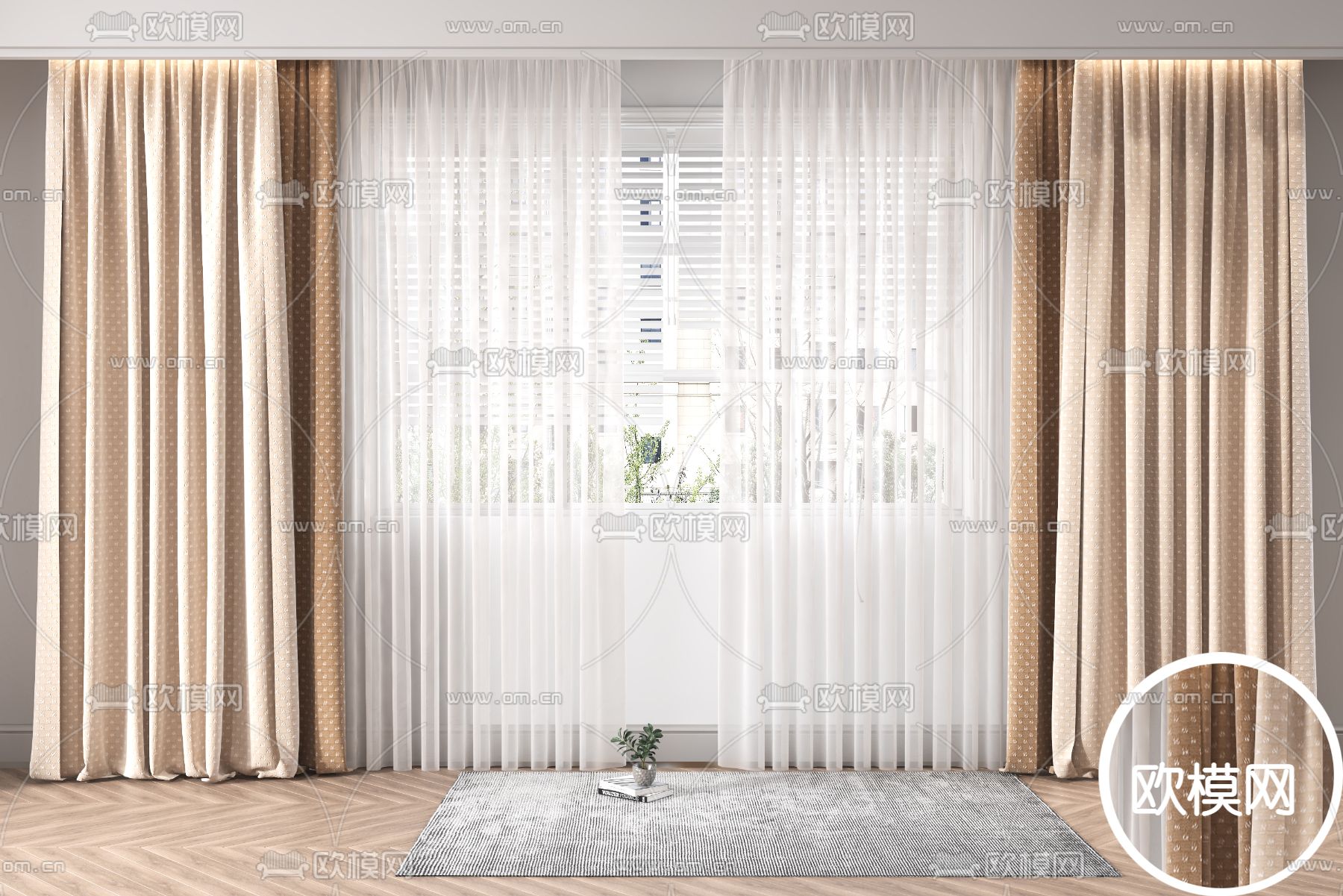 现代布艺窗帘3d模型下载（渲染图2）