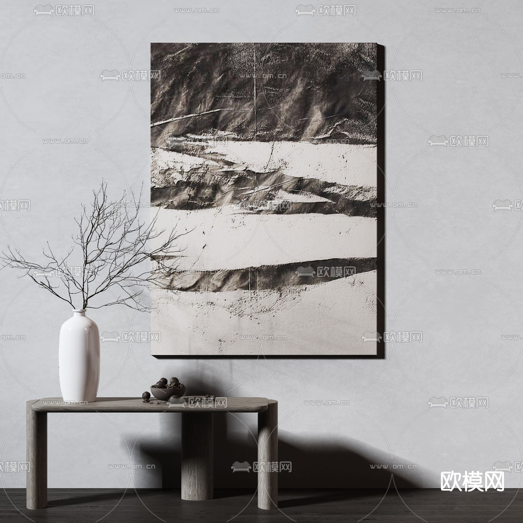 侘寂抽象装饰画su模型下载