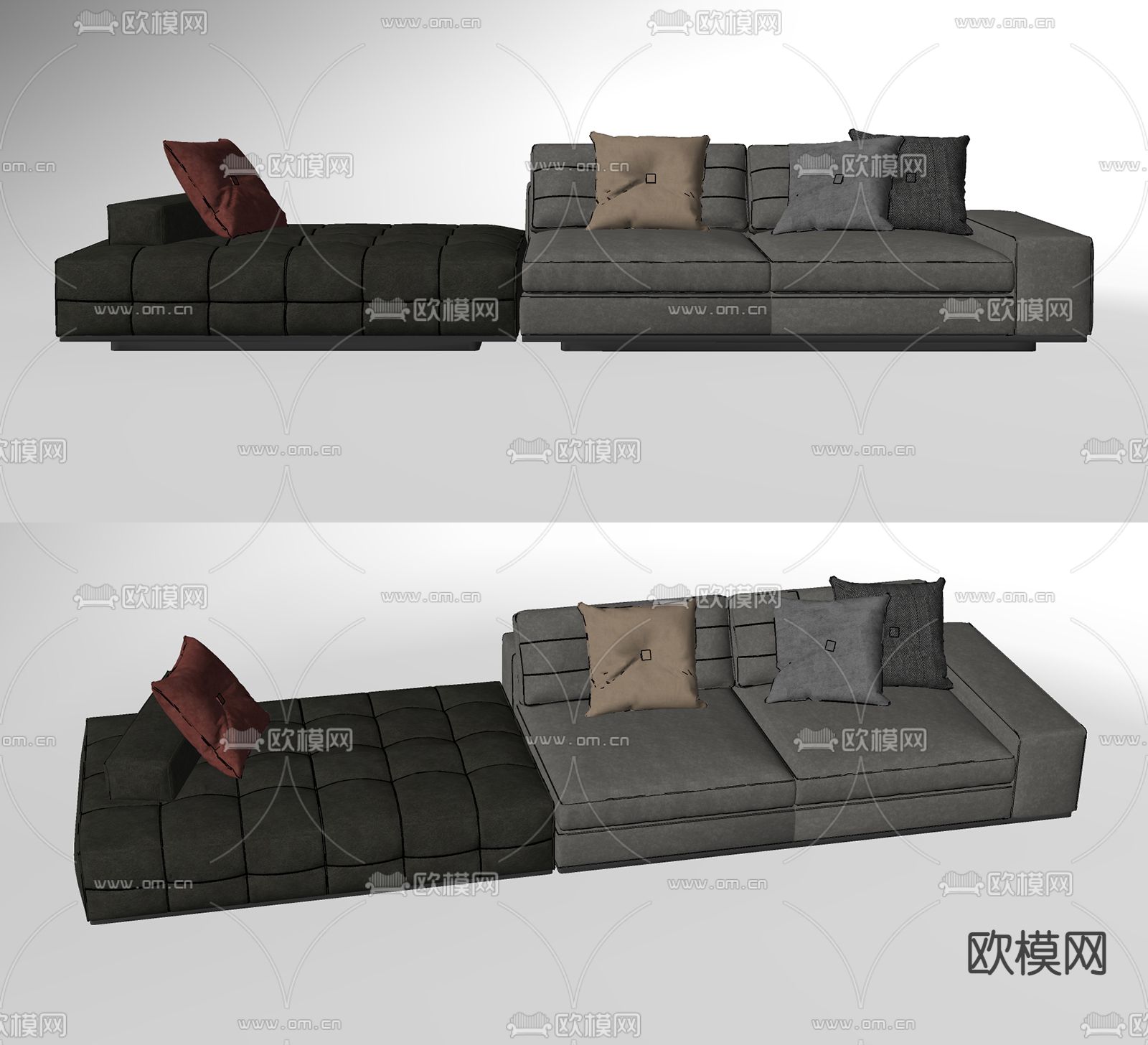 现代布艺多人沙发su模型下载（渲染图2）