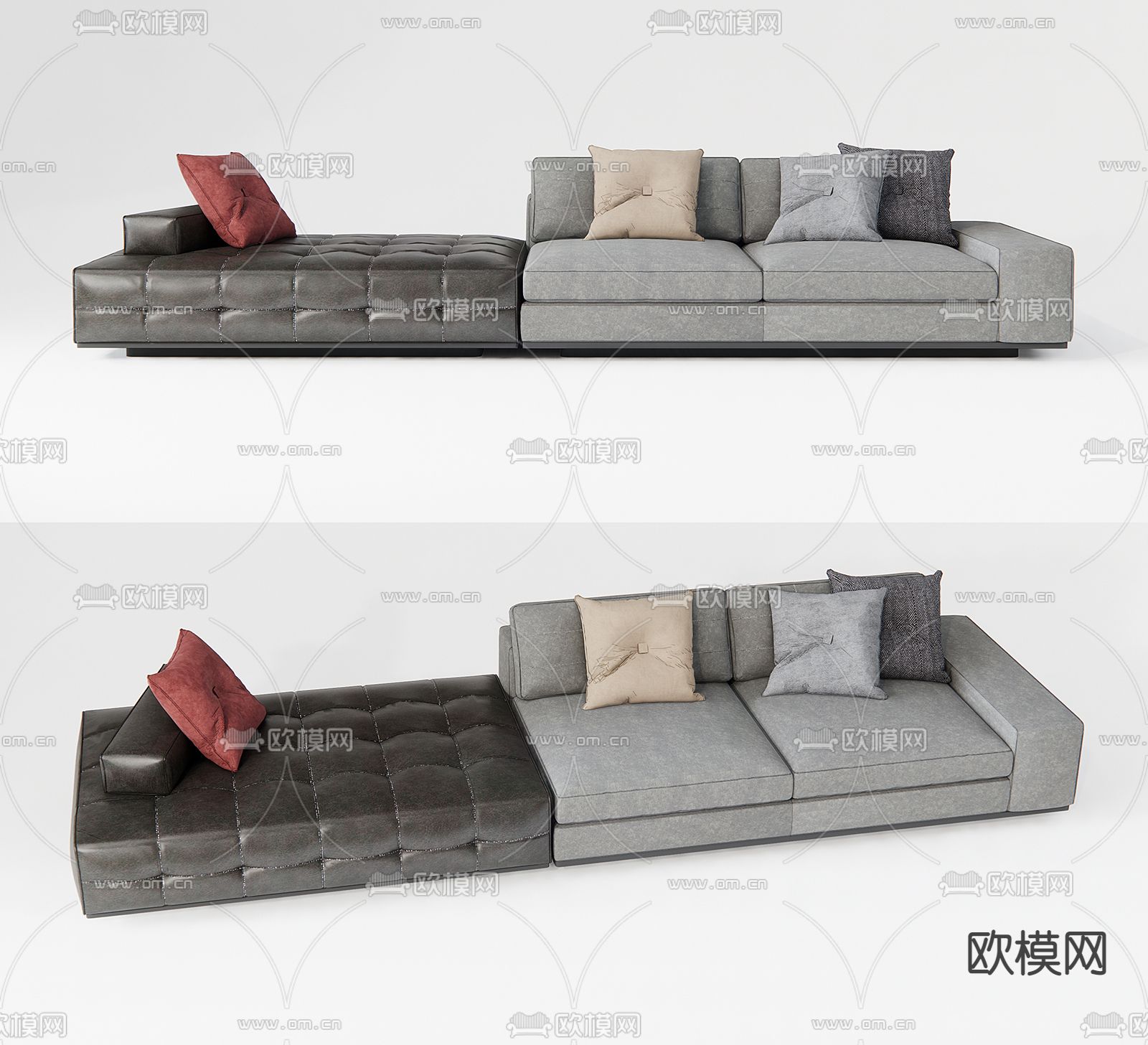现代布艺多人沙发su模型下载（渲染图1）