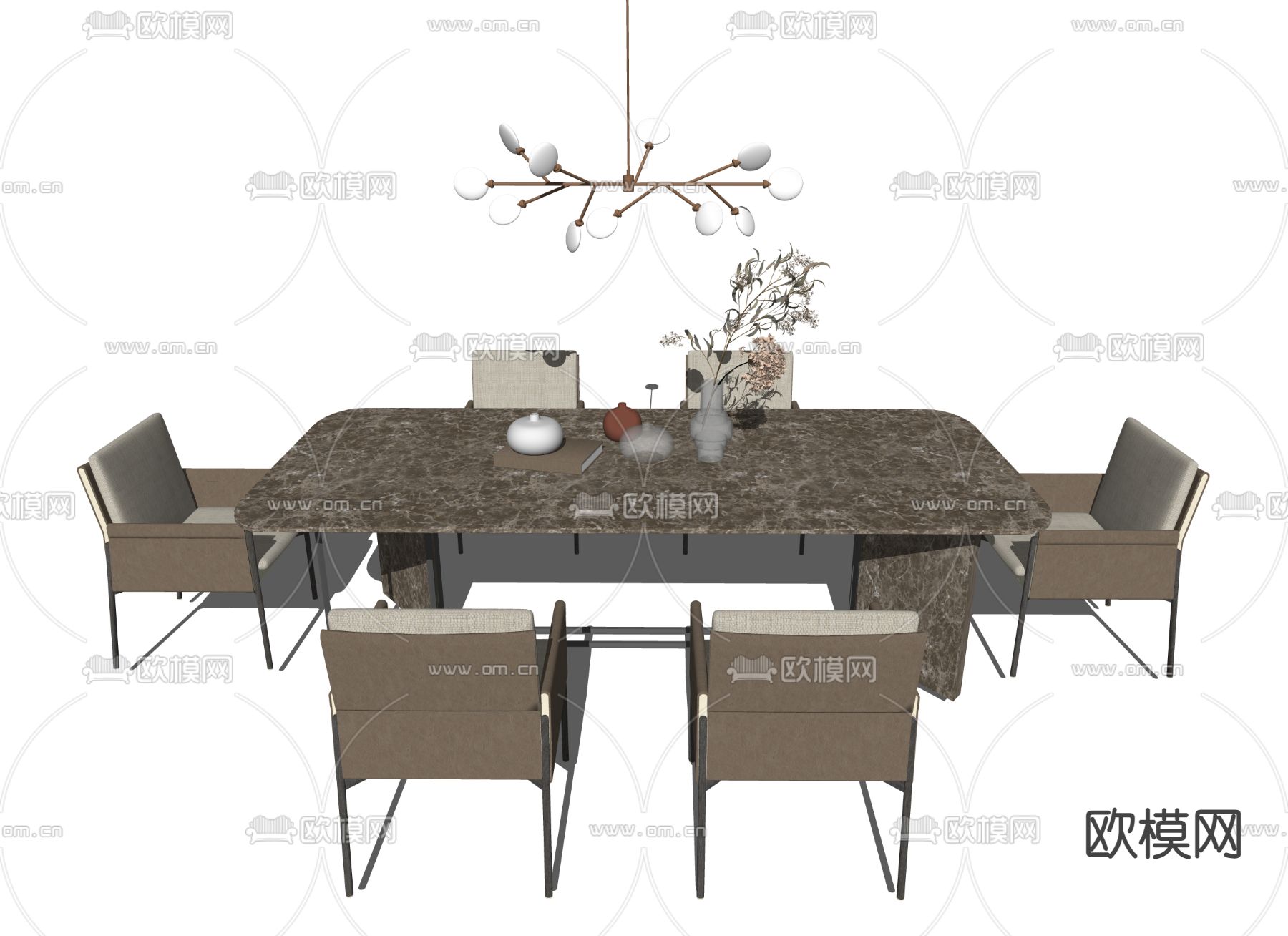 现代大理石餐桌椅su模型下载（渲染图2）