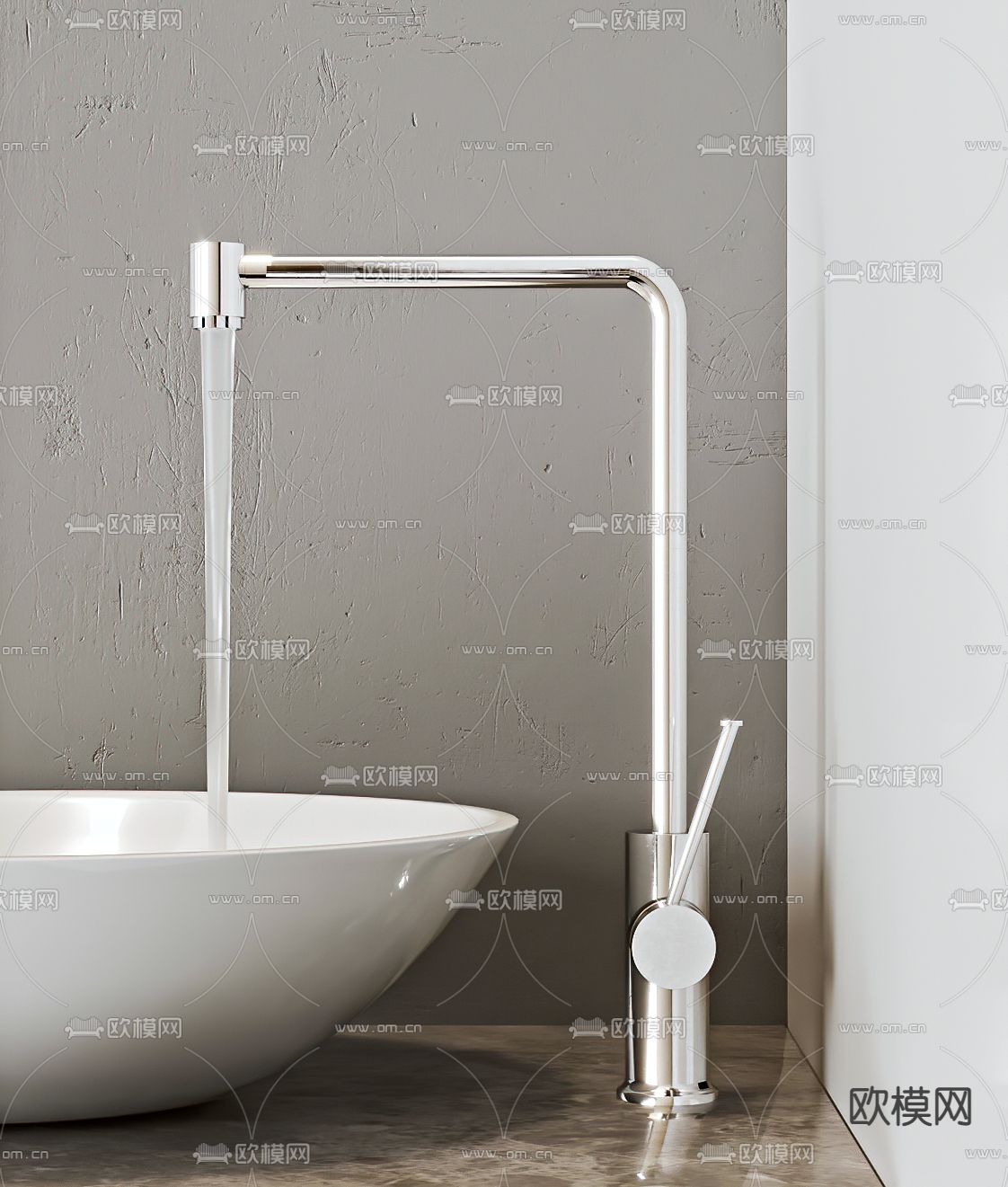 现代不锈钢水龙头3d模型下载（渲染图3）