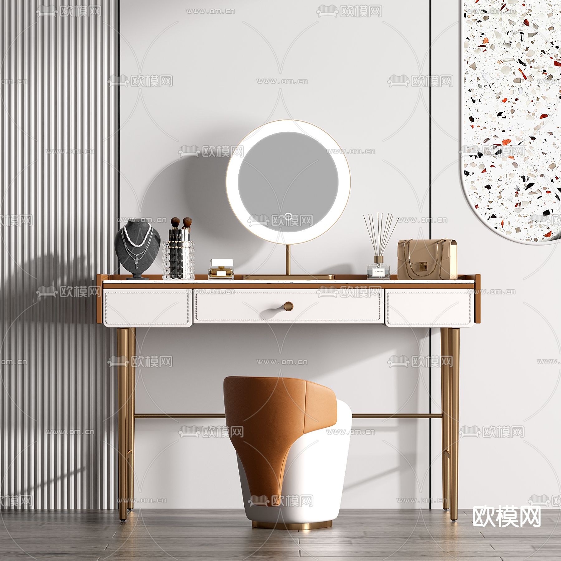 现代轻奢梳妆台3d模型下载