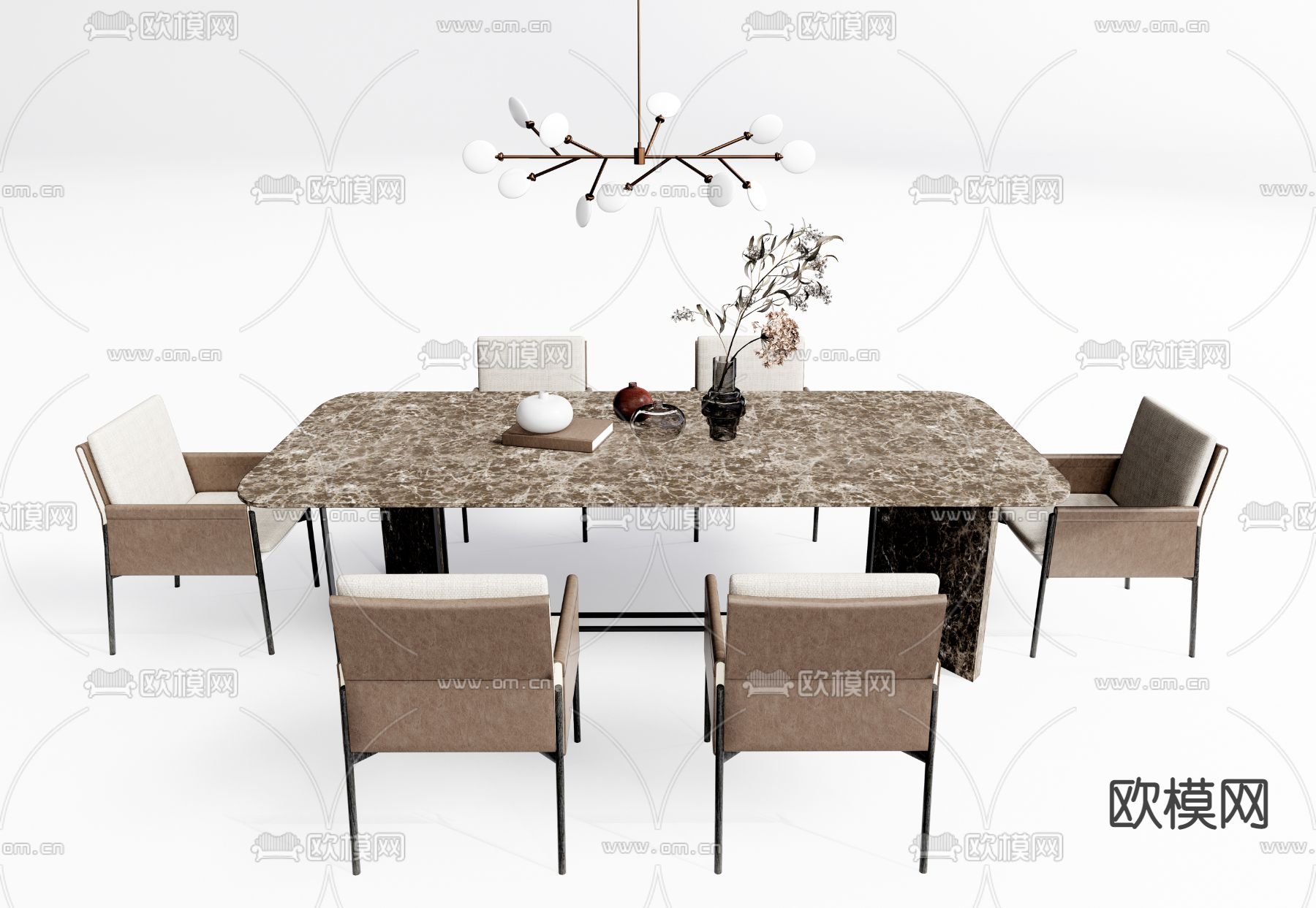 现代大理石餐桌椅su模型下载（渲染图1）