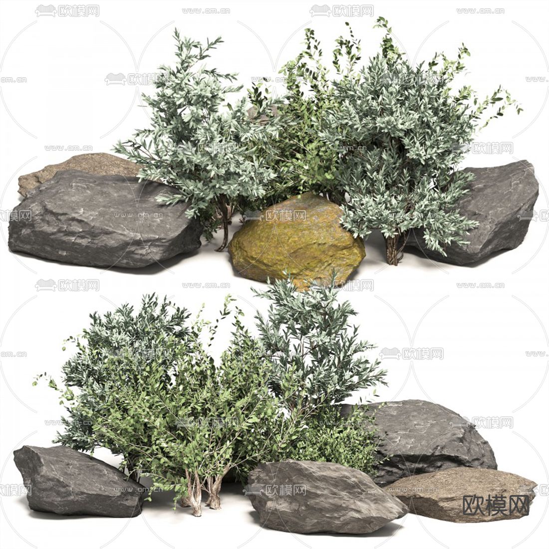 现代石头植物小品3d模型下载（渲染图1）