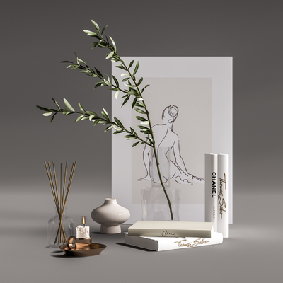 现代书籍花瓶摆件su模型