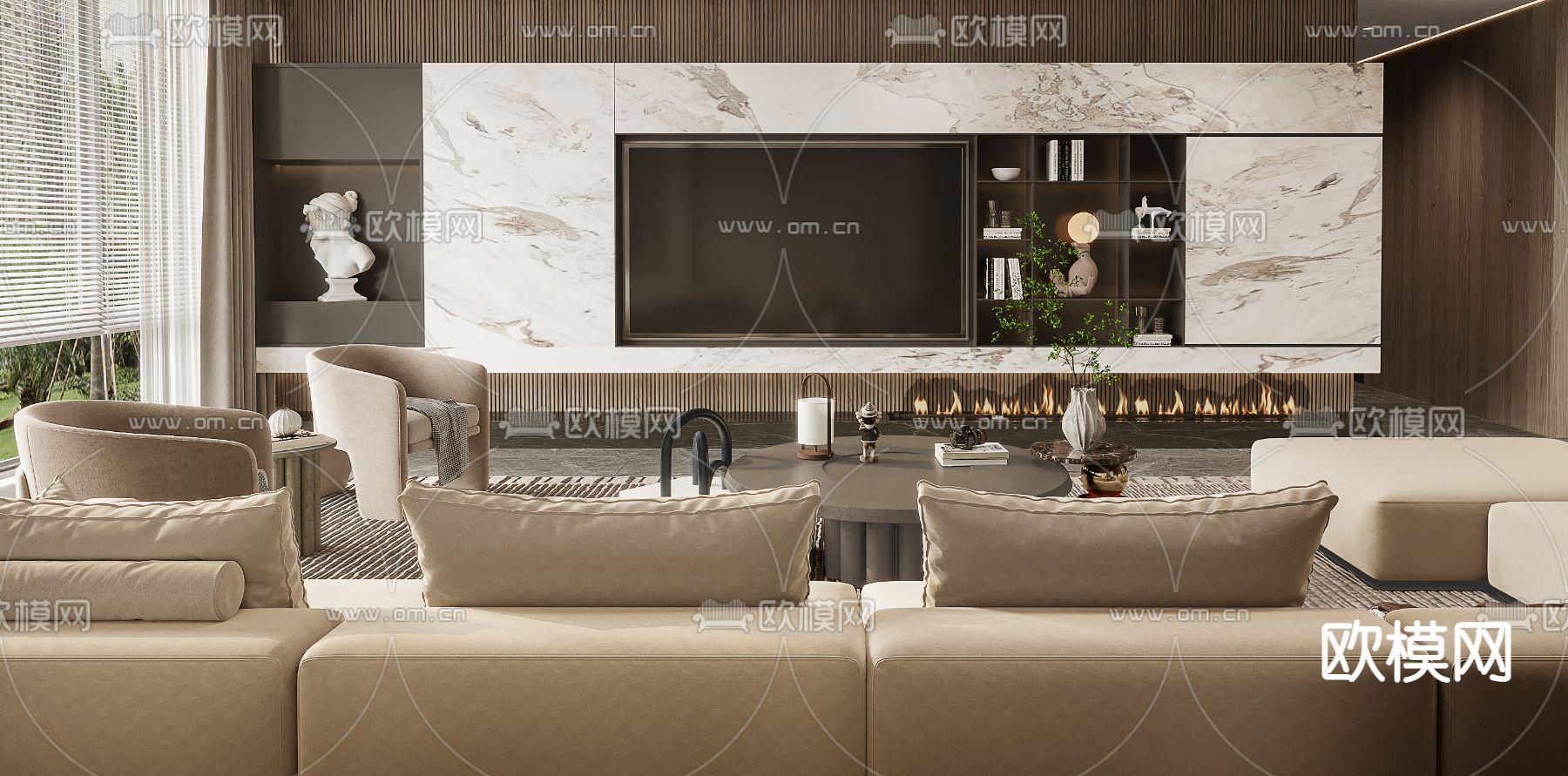 现代轻奢客厅3d模型下载（渲染图4）