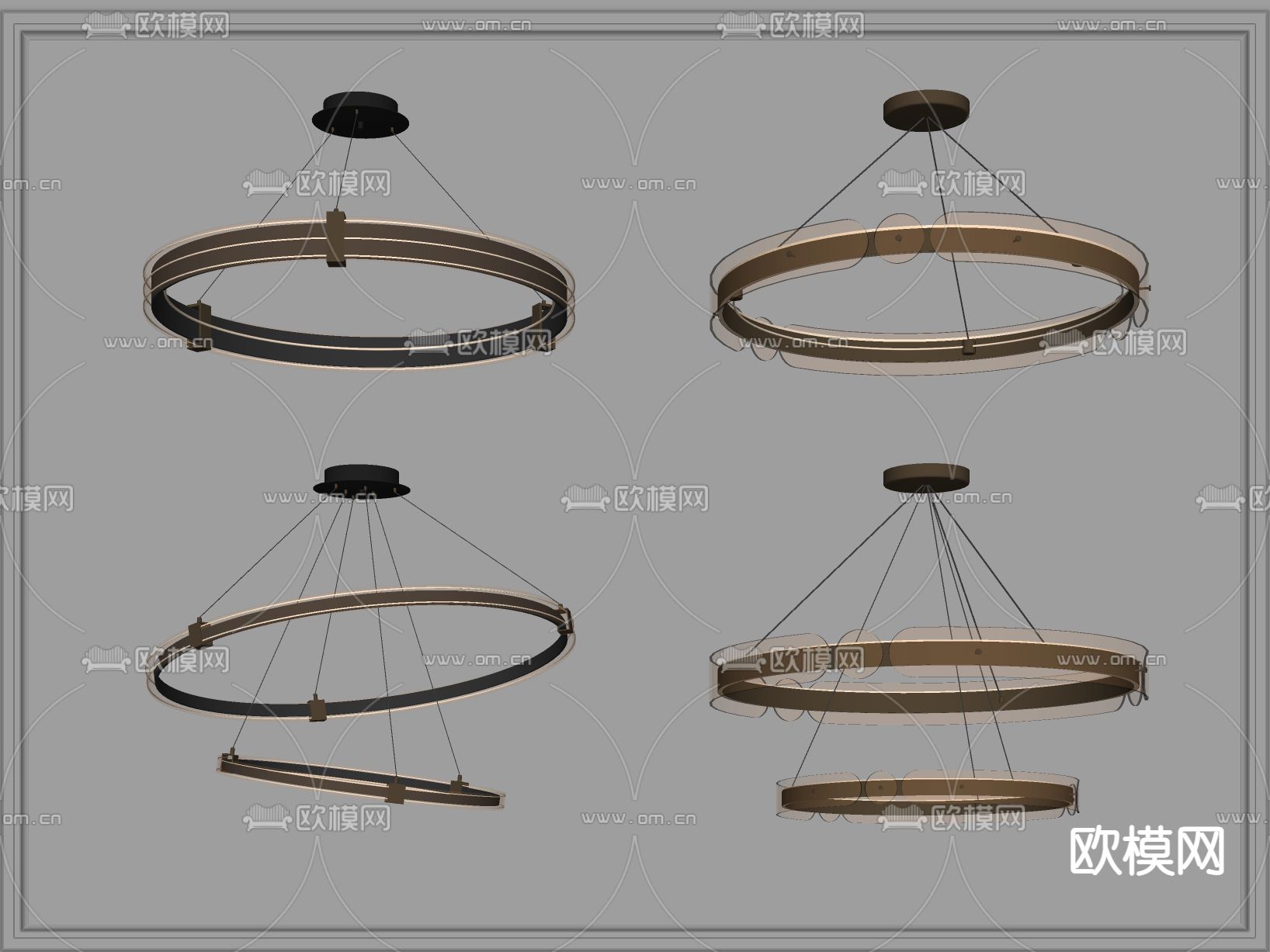 现代双层圆环吊灯su模型下载（渲染图2）