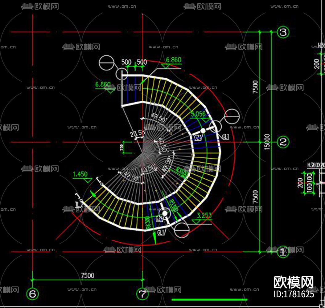 钢结构旋转楼梯cad大样图下载（渲染图1）