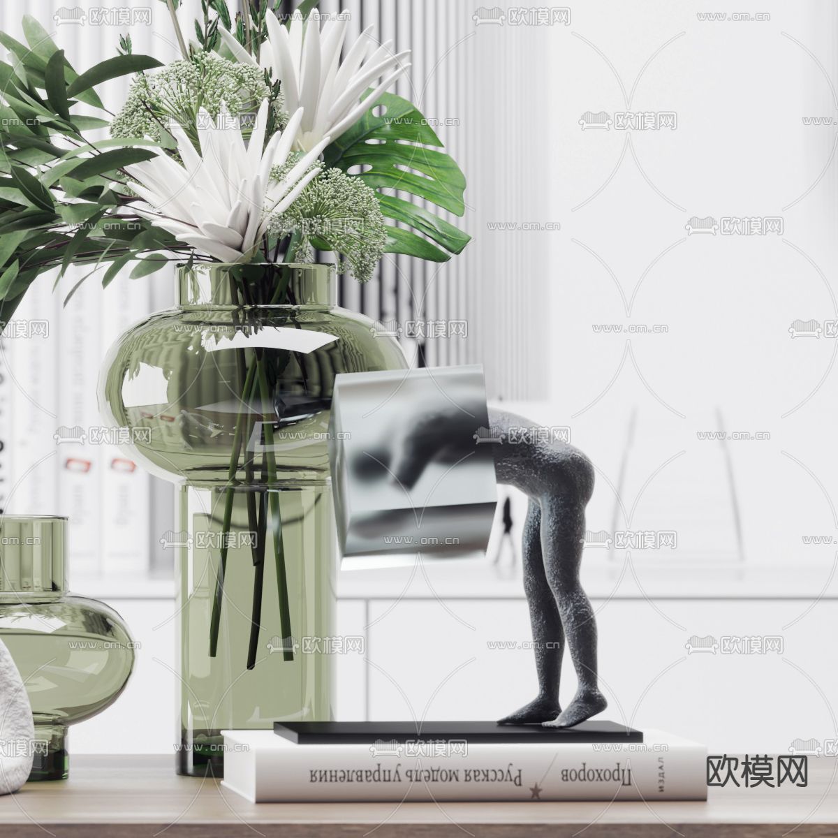 现代花艺雕塑书籍摆件3d模型下载（渲染图3）