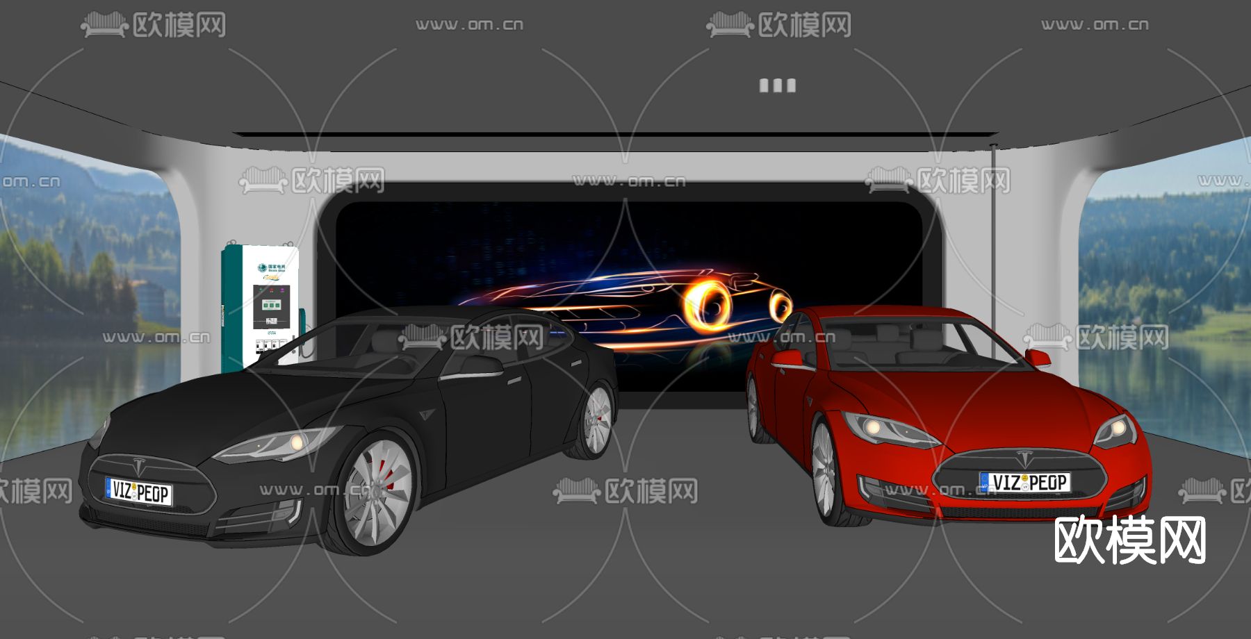 现代跑车展厅su模型