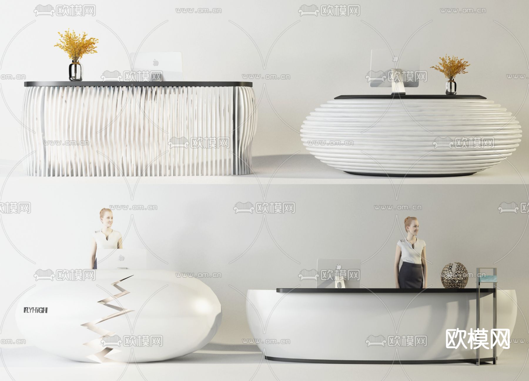 现代办公前台su模型下载