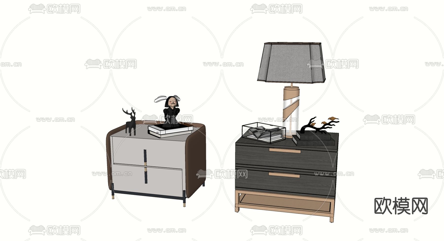 北欧轻奢床头柜su模型下载（渲染图2）