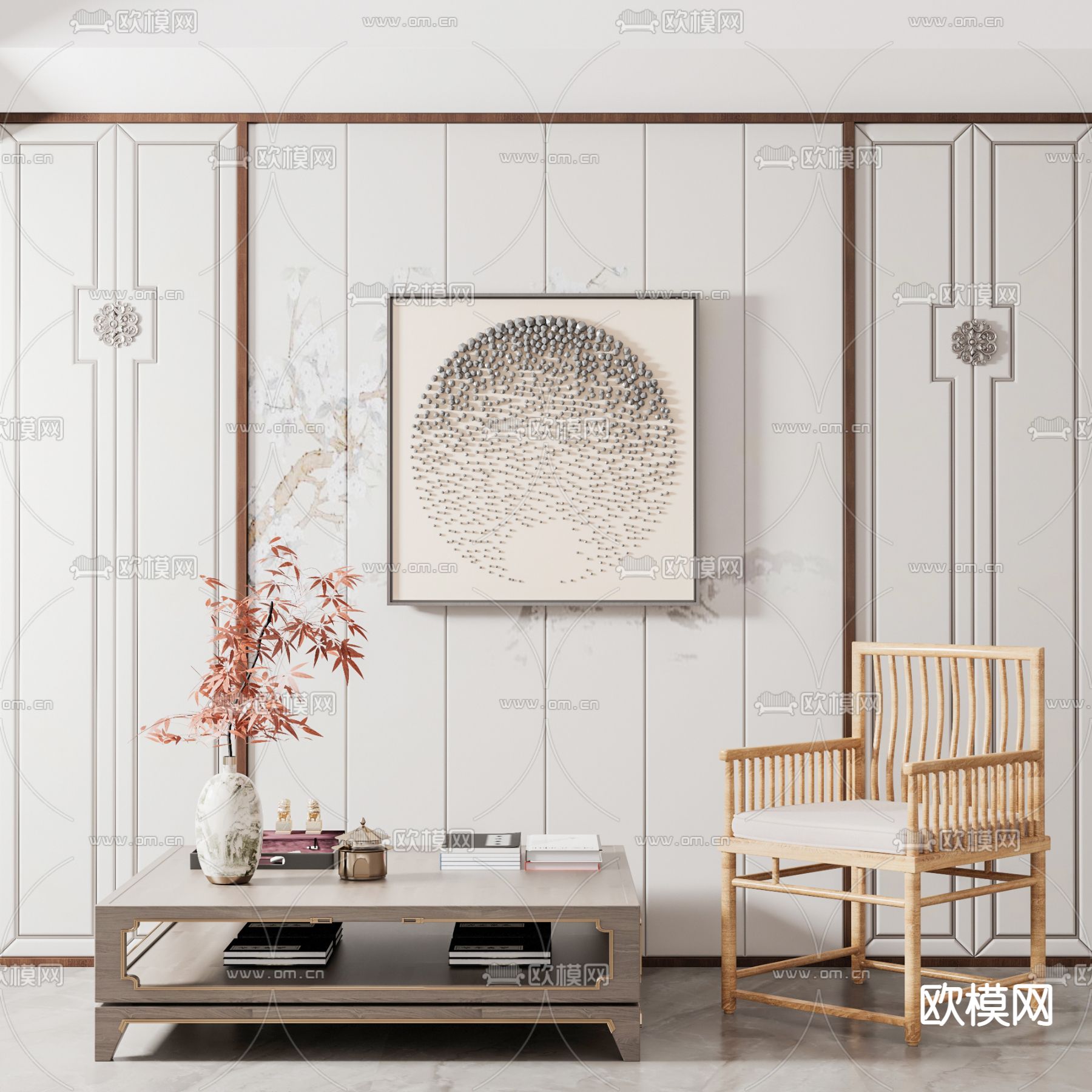 中式实木茶几休闲椅3d模型