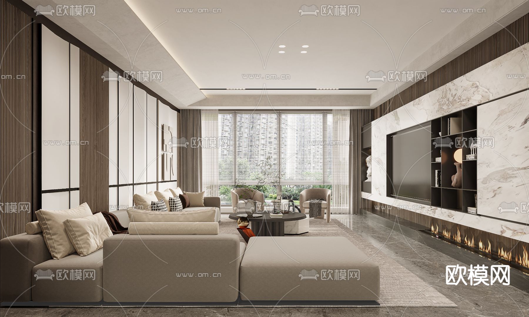 现代轻奢客厅3d模型下载（渲染图2）