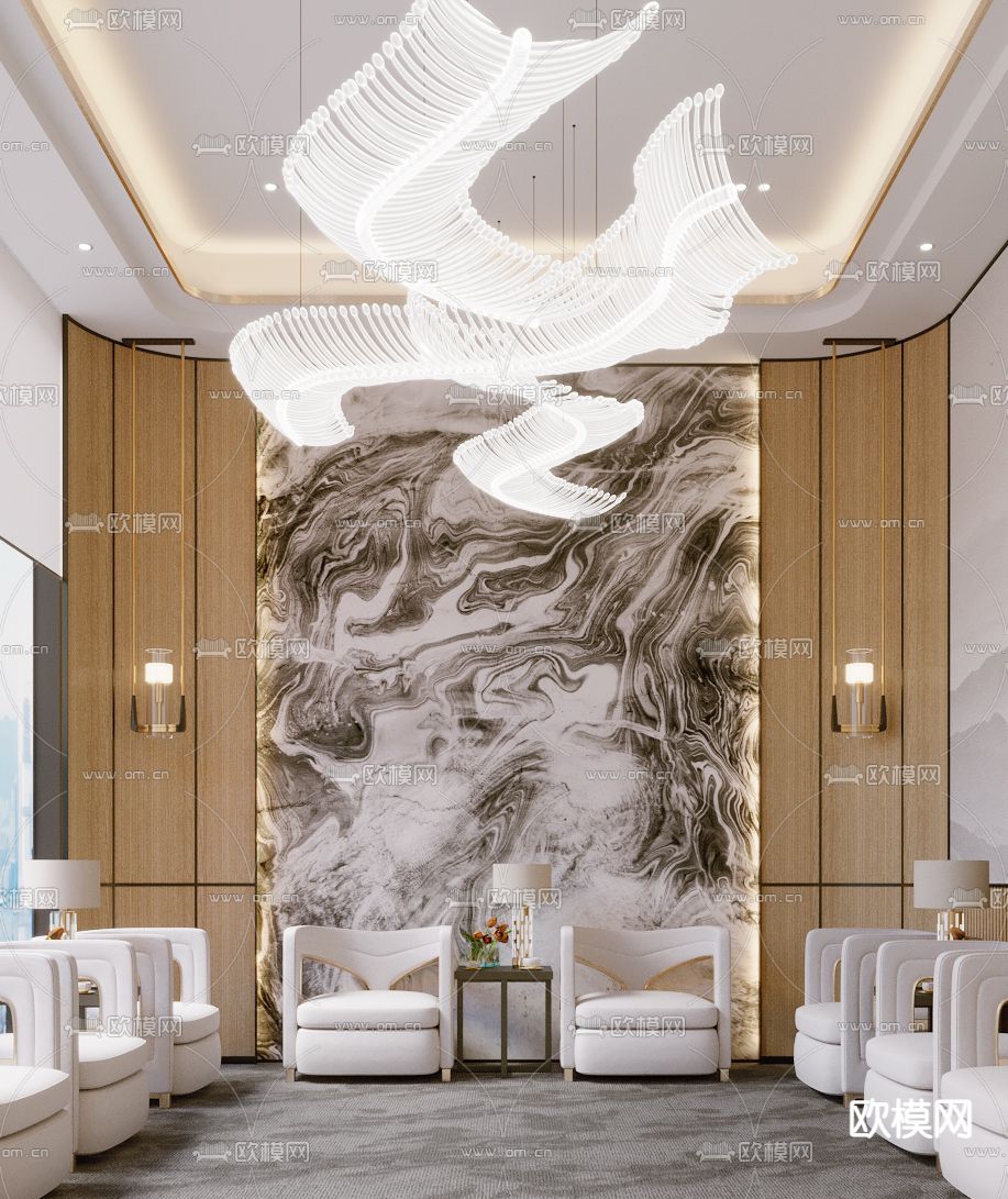 现代轻奢酒店接待室3d模型下载（渲染图2）