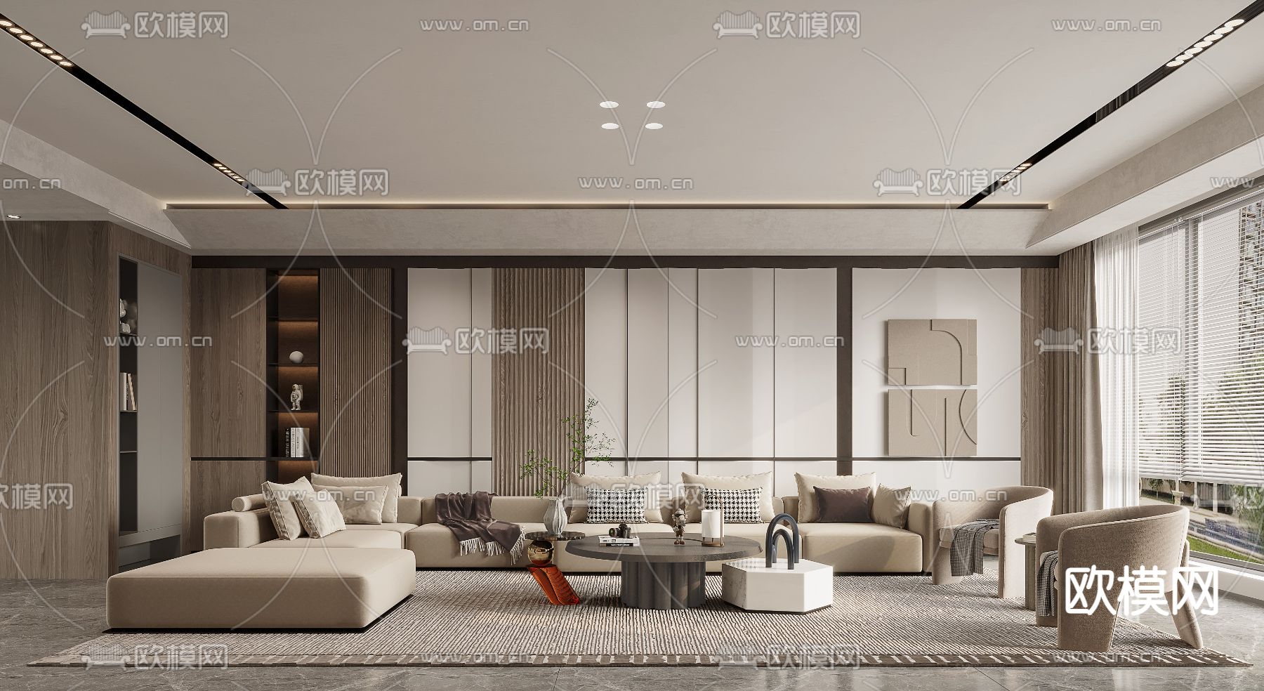 现代轻奢客厅3d模型下载（渲染图1）