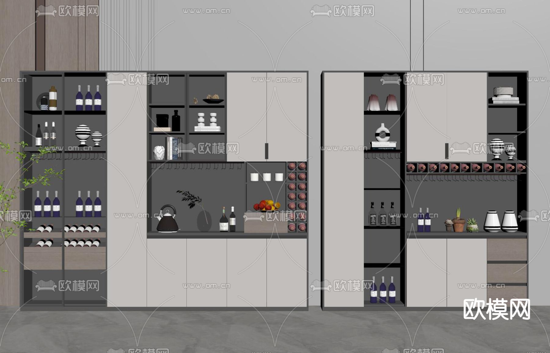 现代轻奢酒柜su模型下载（渲染图2）