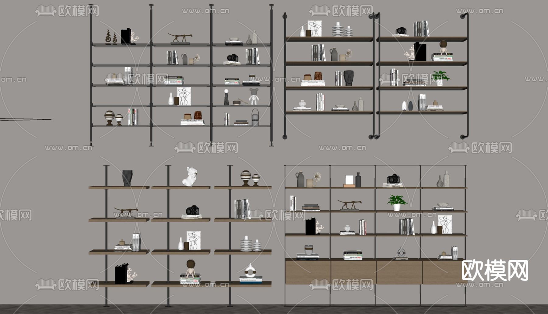 现代书柜su模型下载（渲染图2）