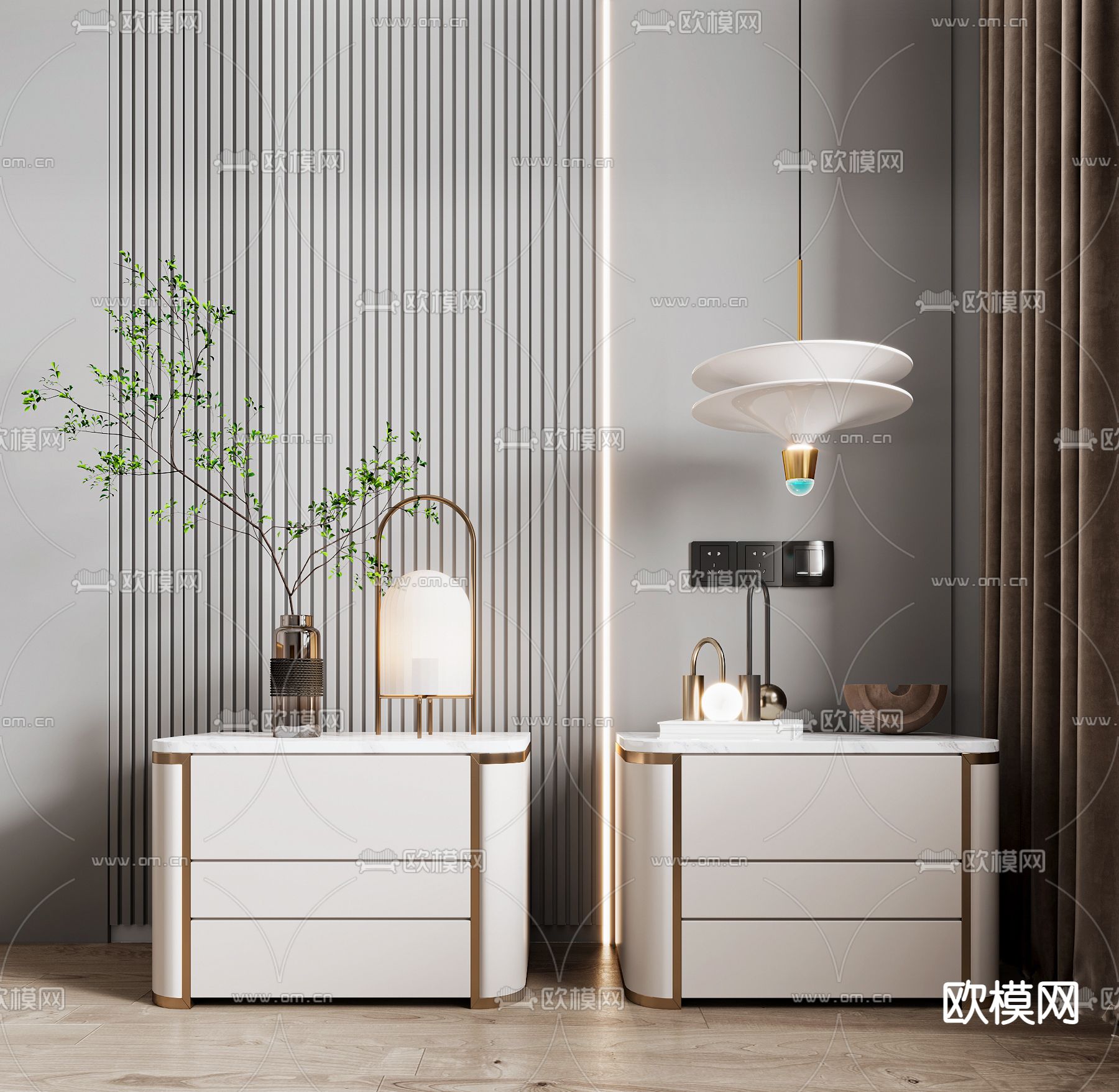 现代大理石床头柜3d模型下载