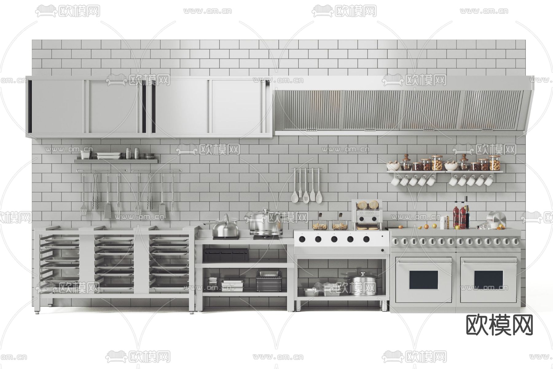 现代厨房不锈钢橱柜3d模型下载