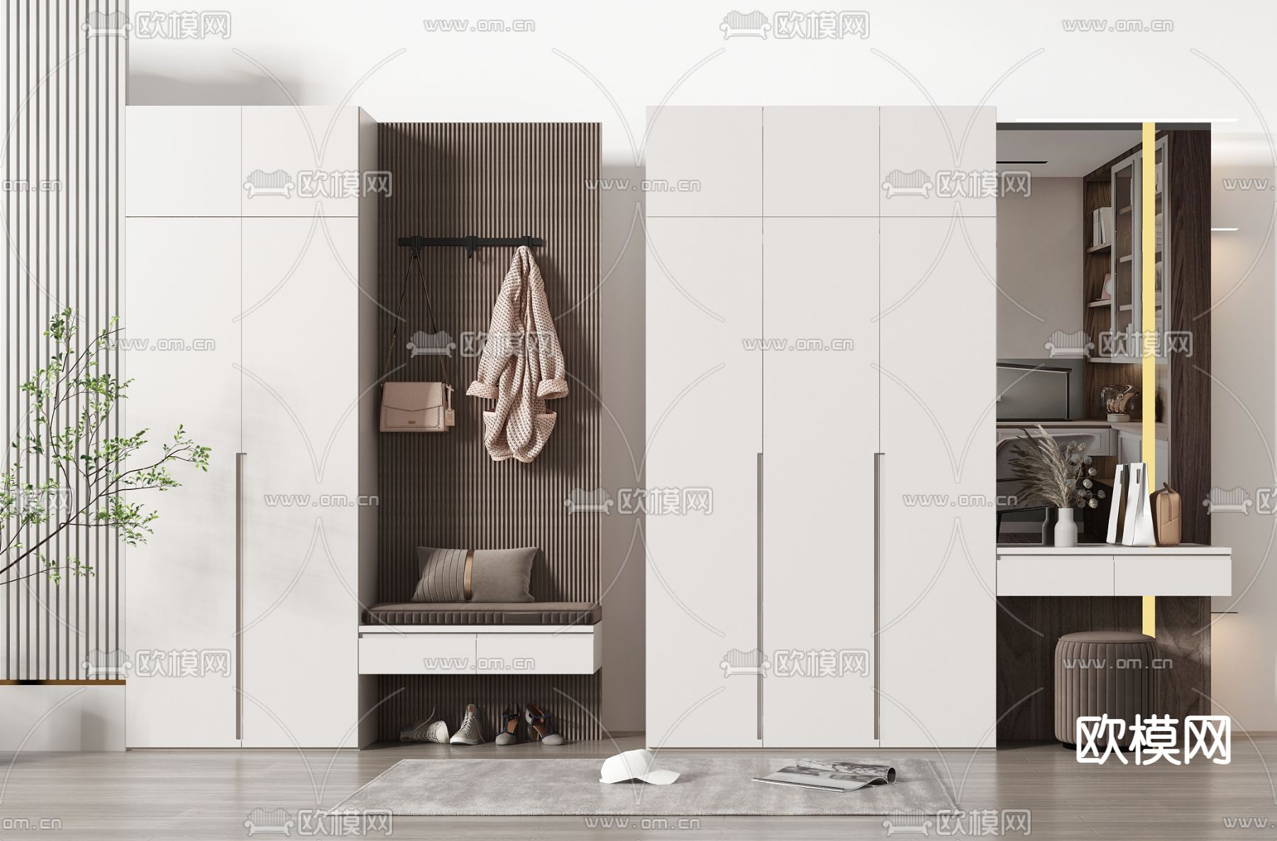现代轻奢鞋柜su模型下载（渲染图1）
