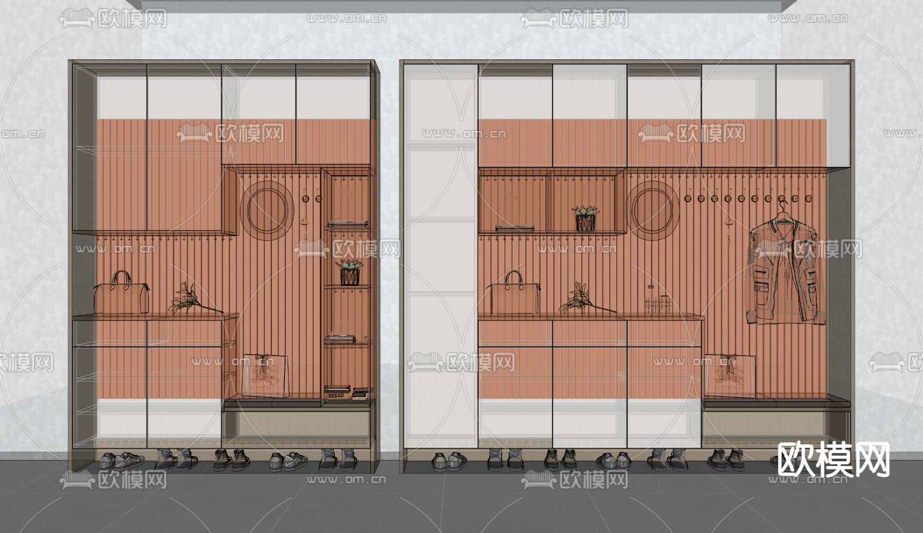 现代鞋柜装饰柜su模型下载（渲染图2）