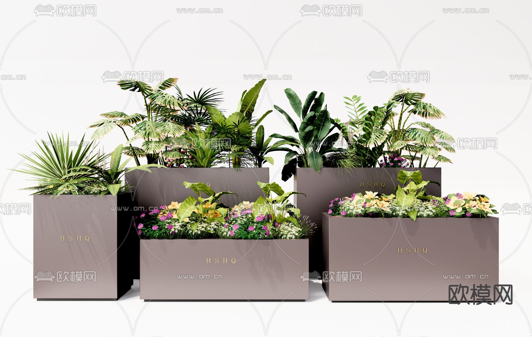 现代花箱植物盆栽su模型下载（渲染图1）