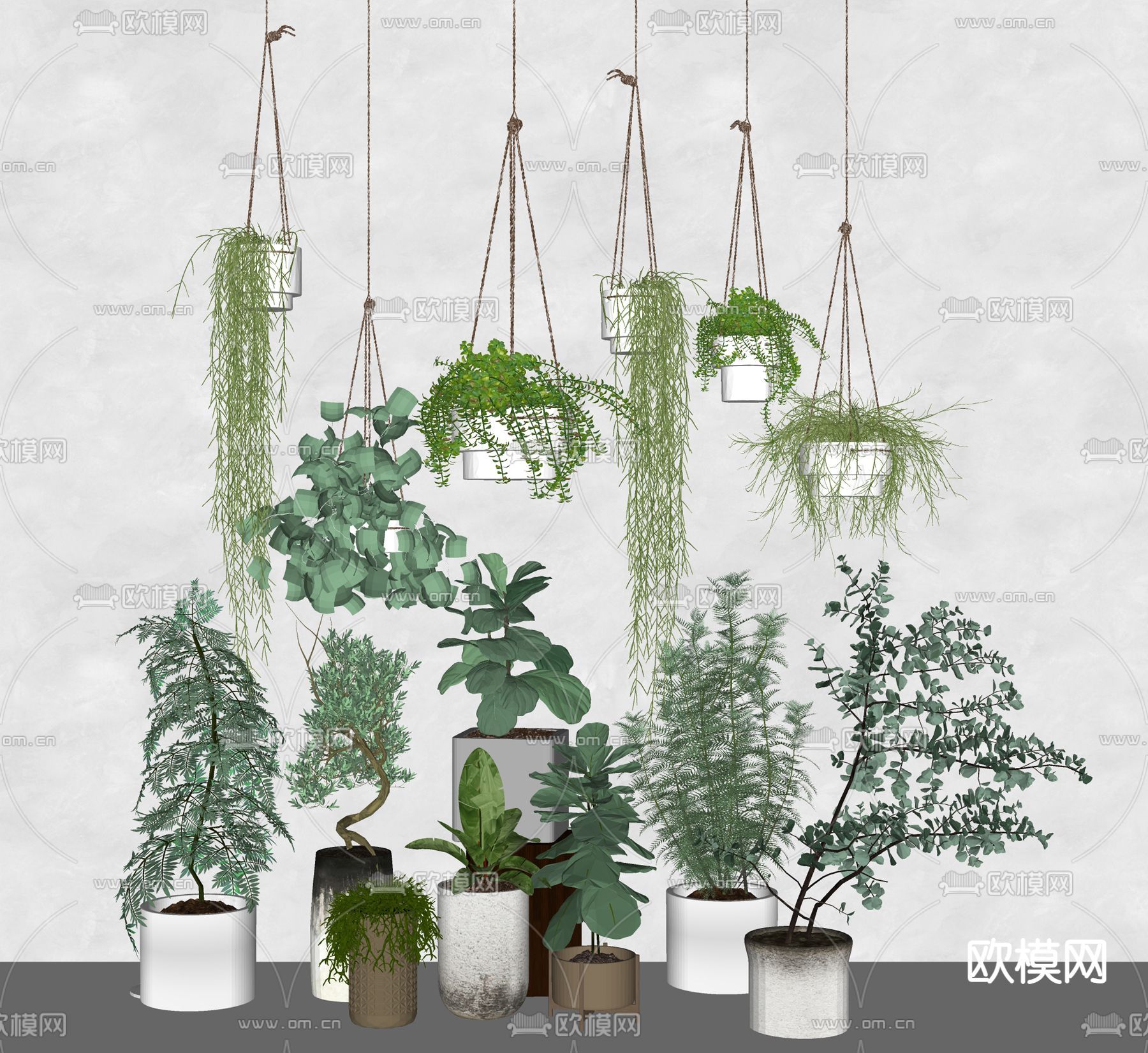 现在吊篮绿植盆景su模型