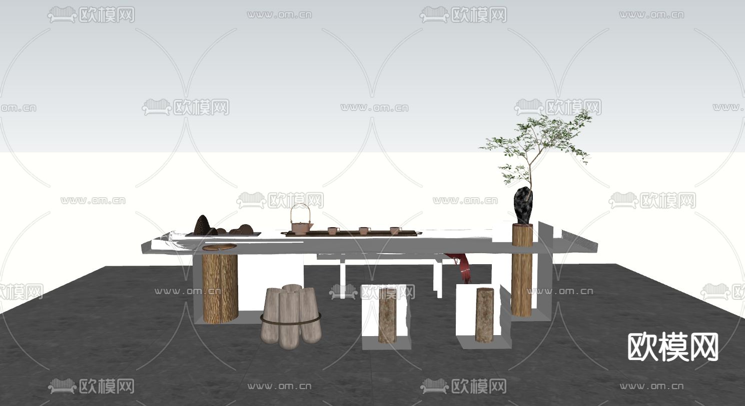 现代茶桌椅su模型