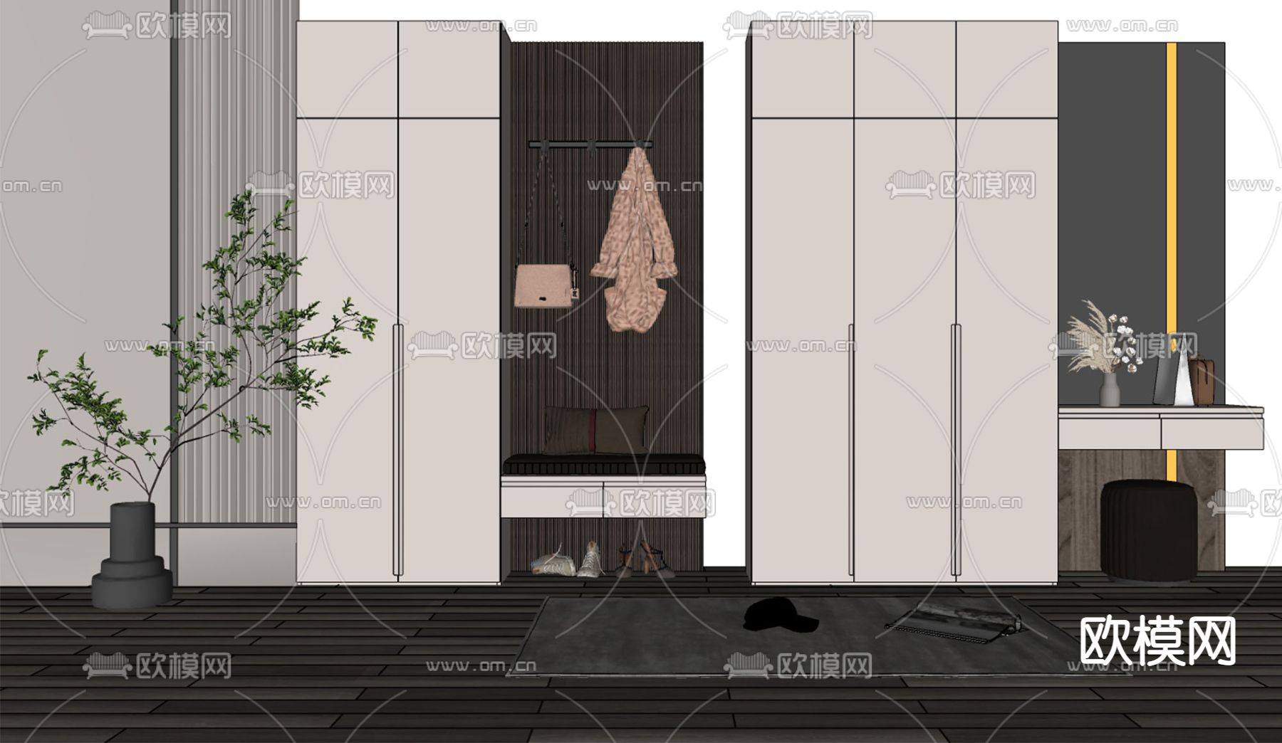 现代轻奢鞋柜su模型下载（渲染图2）