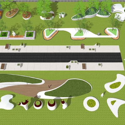  现代异形景观树池花坛座椅su模型 