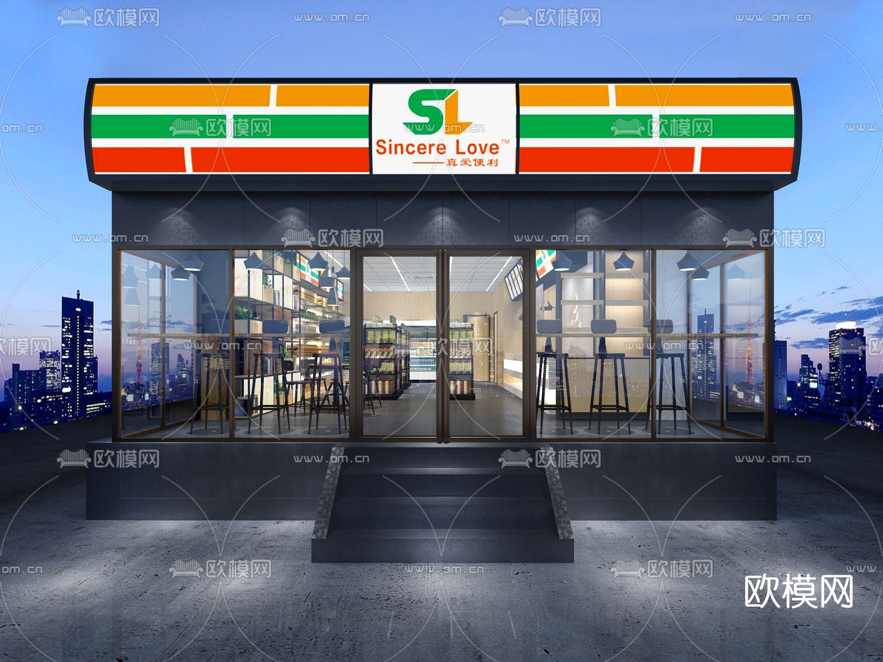 现代711便利店3d模型下载（渲染图2）