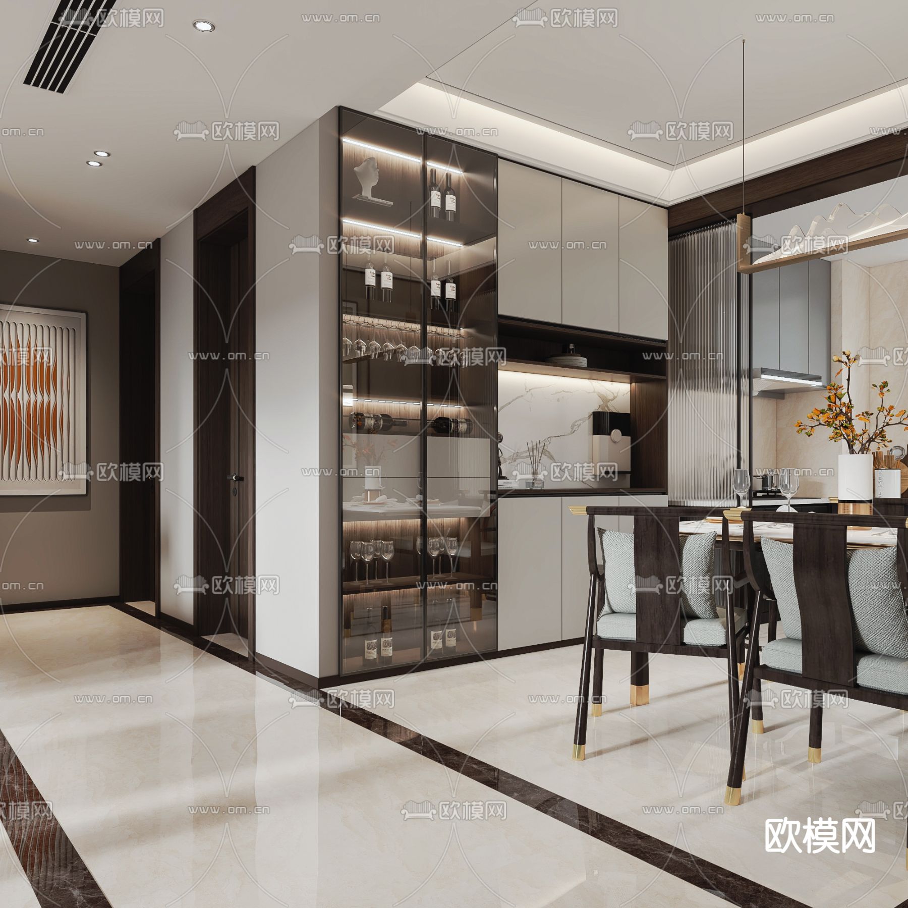新中式客餐厅3d模型
