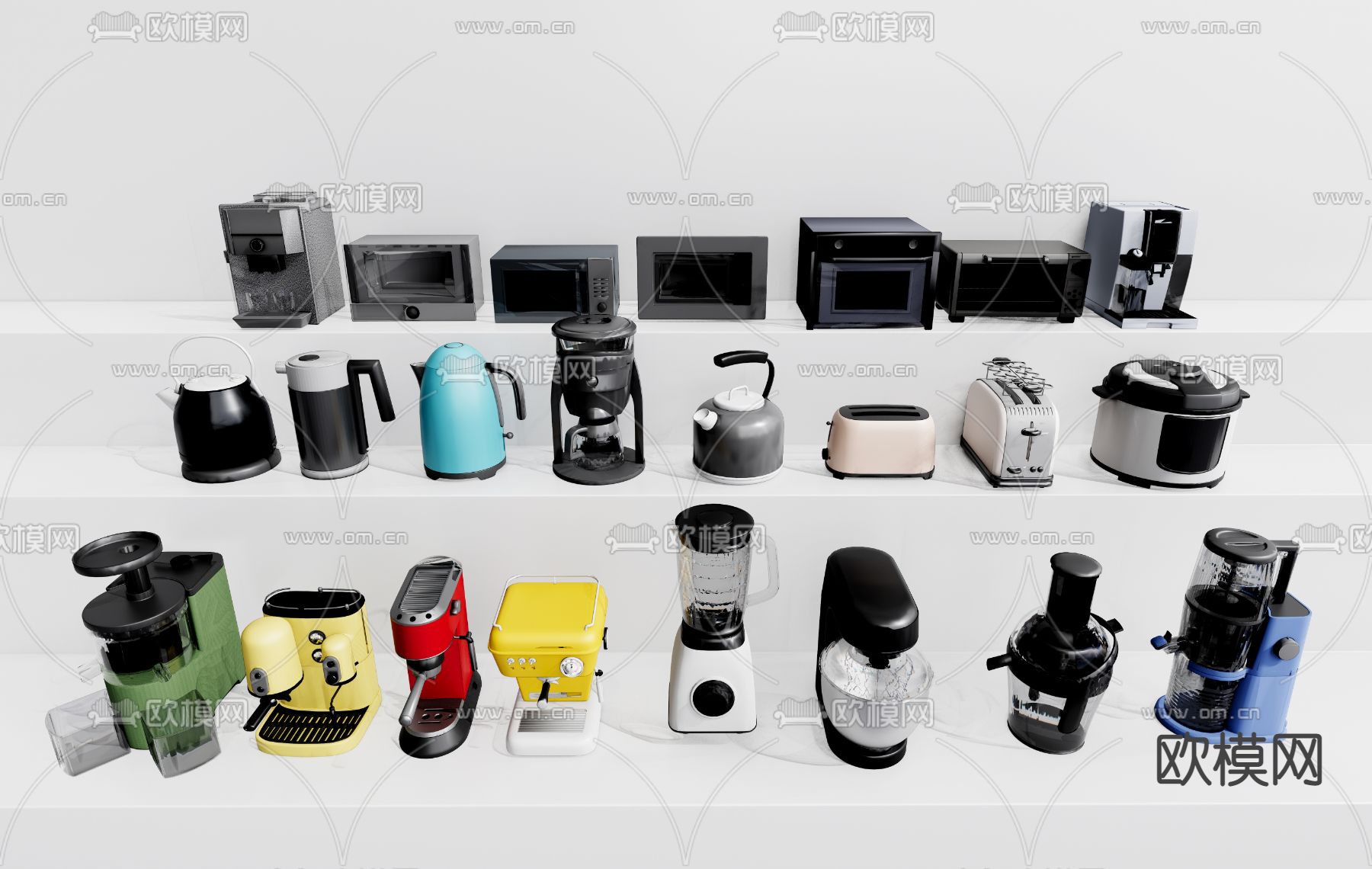 现代果汁机榨汁机烤箱微波炉su模型下载（渲染图1）