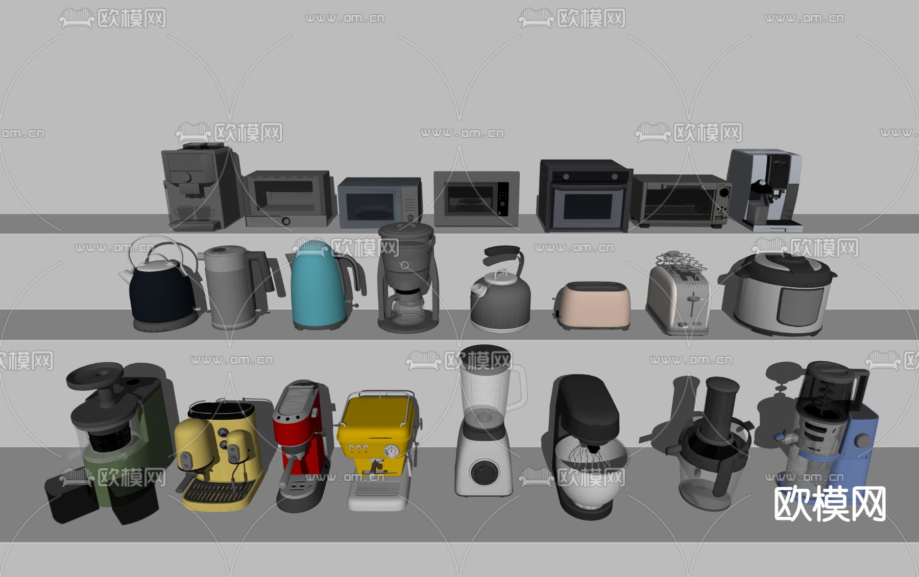 现代果汁机榨汁机烤箱微波炉su模型下载（渲染图2）