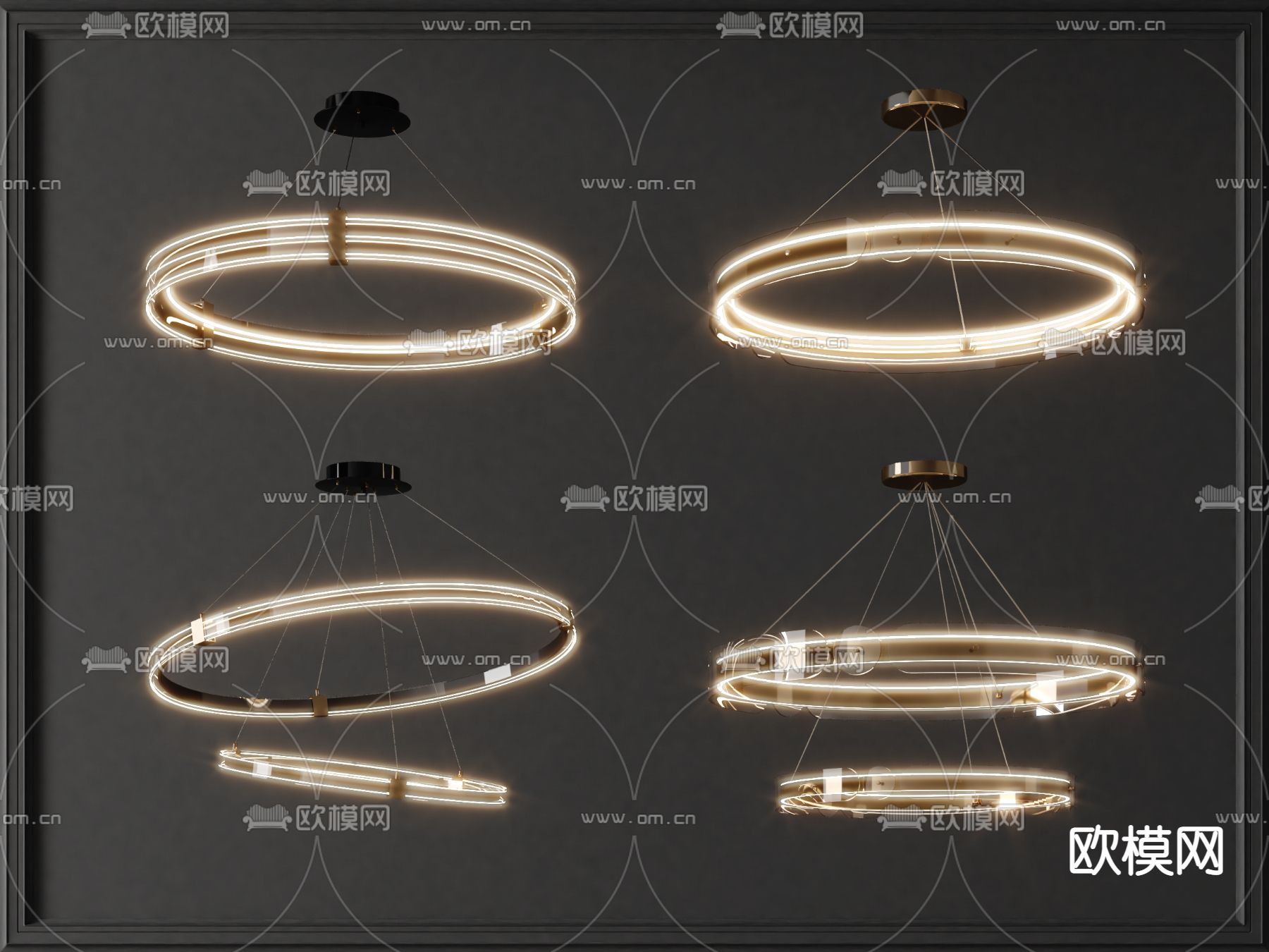 现代双层圆环吊灯su模型下载（渲染图1）