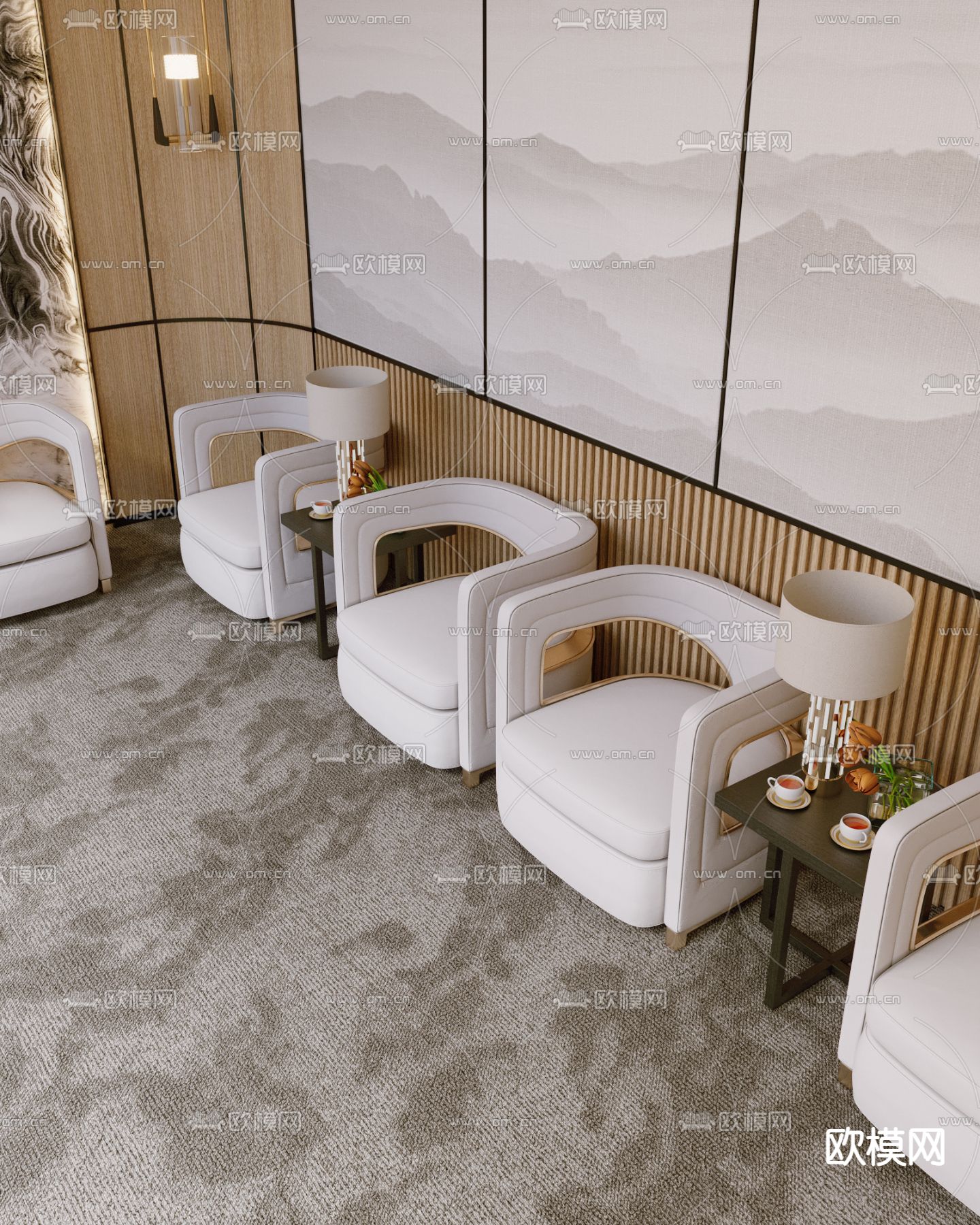 现代轻奢酒店接待室3d模型下载（渲染图4）